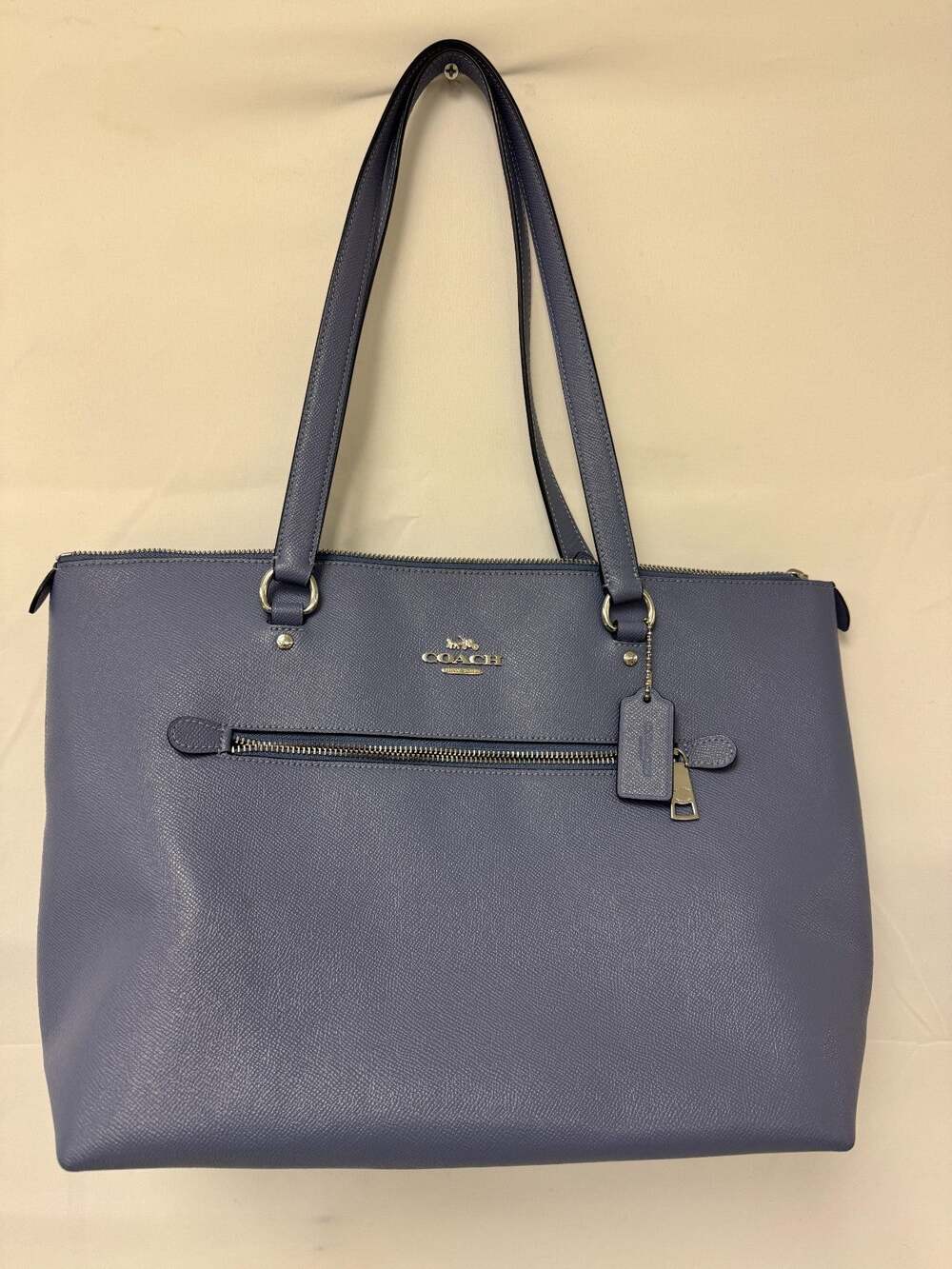 COACH 79608 Crossgrain Leather Gallery Tote Women's Handbag Indigo/Silver